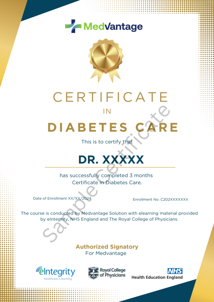 Sample Certificate in Diabetes Care